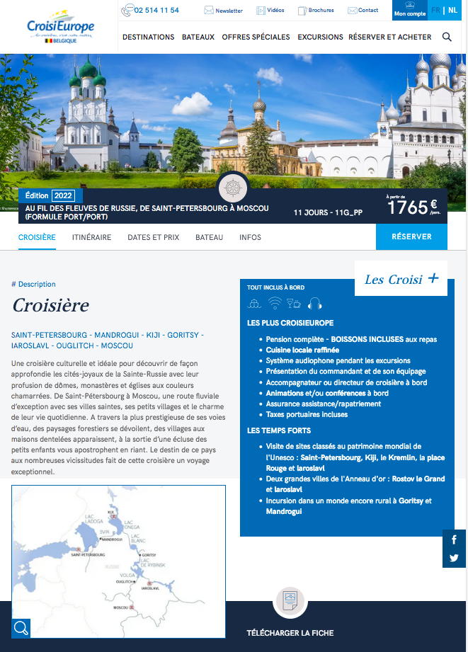 Page Internet. CroisiEurope. Au fil des fleuves de Russie, de Saint-Petersbourg à Moscou (formule port-port). 2022-05-16